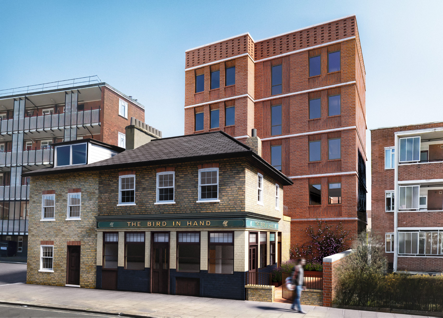 Bird in hand, Kilburn 3d visual with pub in foreground