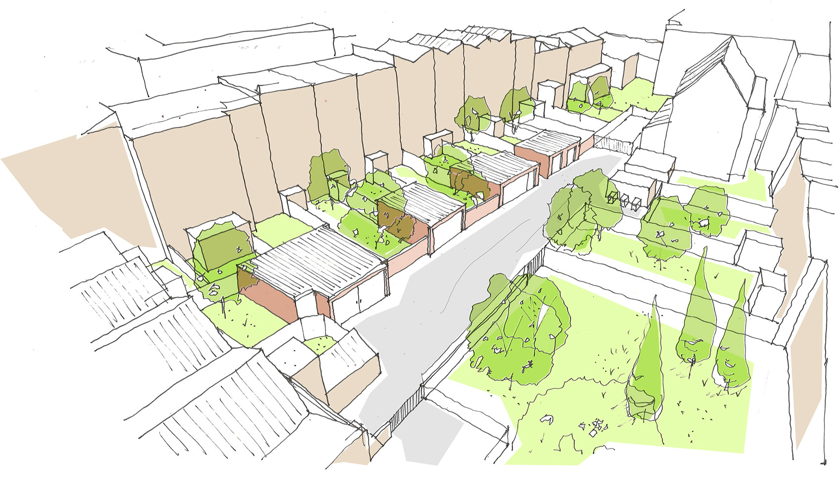 Soley Mews, Islington, aerial sketch